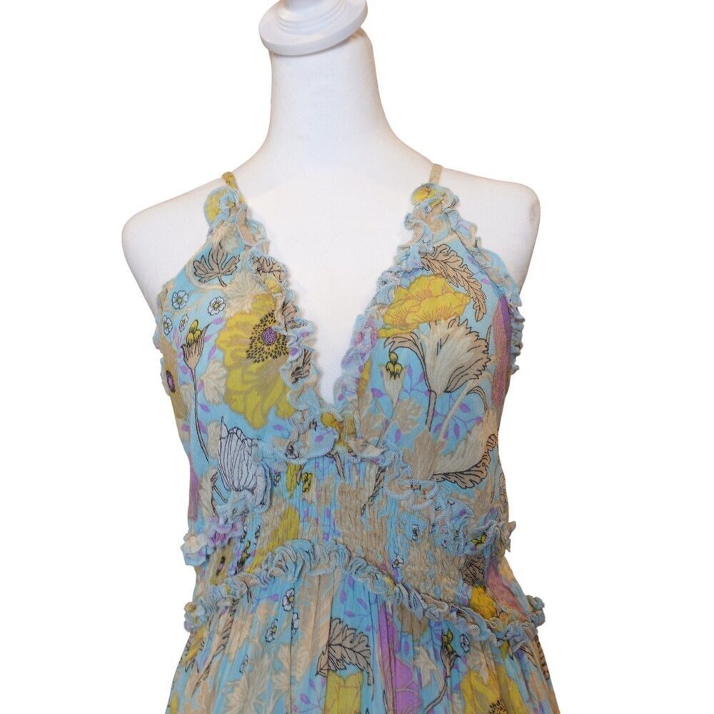 Barok Paris Floral Ruffle V-Neck sundress cross back Rayon multicolor Women's M - Picture 3 of 11